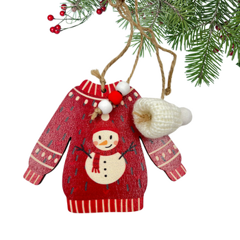 ZAWIESZKA DREWNIANA ŚWIĄTECZNA SWETER Z BAŁWANKIEM
