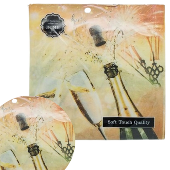 SERWETKI 38X38 -  STRZELAJĄCY SZAMPAN ZEGAR