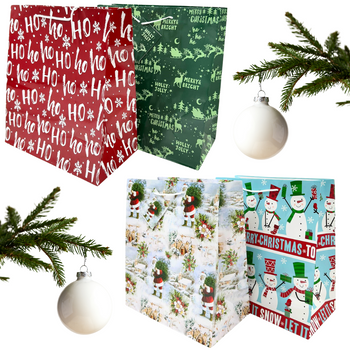 ZESTAW TOREBEK PREZENTOWYCH ŚWIĄTECZNYCH W RÓŻNE WZORY 4 SZTUKI 29X15X33CM HOHO MERRY CHRISTMAS