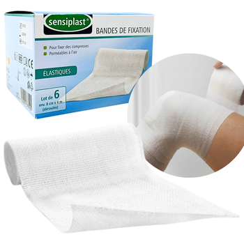 SENSIPLAST BANDAŻ ELASTYCZNY TKANIOWY BIAŁY 6 SZTUK