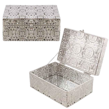 OZDOBNA SZKATUŁKA SREBRNA LUSTRO W ŚRODKU 7X16CM
