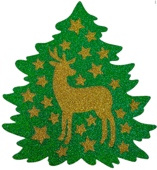 NAKLEJKA NA OKNO ŚWIĄTECZNA BROKATOWA CHOINKA ZIELONA