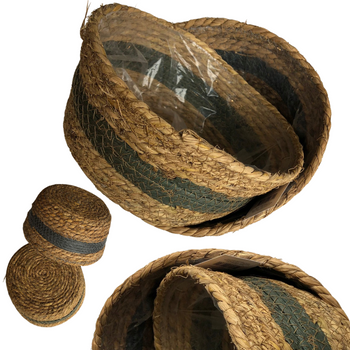 KOSZYK PLECIONY WSTAWKA ZIELONA 28CM