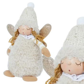 ANIOŁEK FIGURKA BIAŁA Z CZAPKĄ I ZŁOTE SKRZYDŁA