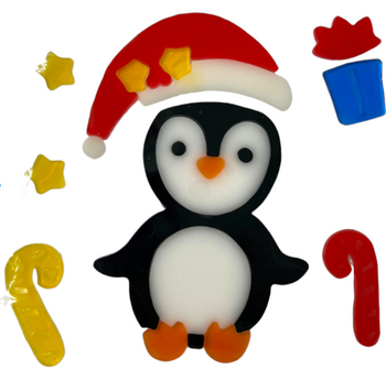 NAKLEJKI NA OKNO ŻELOWE PINGWIN Z CZAPKĄ