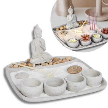 TACA NA ŚWIECE I KADZIDŁA OGRÓD ZEN Z FIGURKĄ