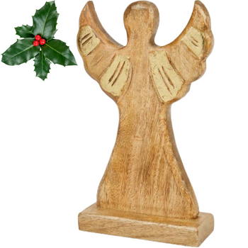 DREWNIANY ANIOŁ BOŻEGO NARODZENIA 27CM ZE ZŁOCENIEM