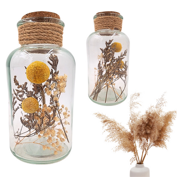 SUSZONE KWIATY W SZKLE ZE SZNURKIEM JUTOWYM ŻÓŁTA KULKA