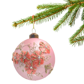 BOMBKA SZKLANA RÓŻOWA HAFT 10CM