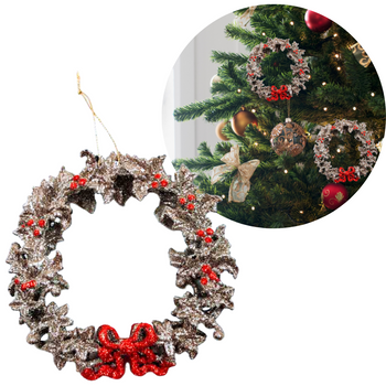 WIENIEC BOŻONARODZENIOWY DO POWIESZENIA NA DRZWI 14CM ZŁOTO-CZERWONY