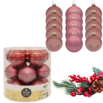 BOMBKI SZKLANE 15 SZT 5,7CM RÓŻOWE