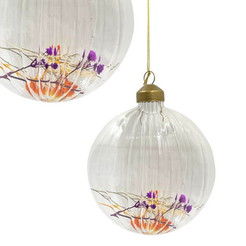 SZKLANA ZAWIESZKA W PRĄŻKI Z SUSZONYMI KWIATAMI POMARAŃCZOWA GAŁĄZKA