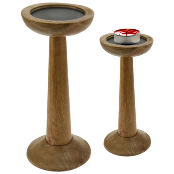 ŚWIECZNIK Z DREWNA MANGO MAŁY 11XH25CM