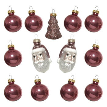 ZESTAW RÓŻOWYCH BOMBEK, 2 MIKOŁAJE, CHOINKA 13EL.