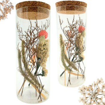 SUSZONA DEKORACJA W SZKLANYM SŁOIKU SUSZONA TRAWA I RÓŻOWY KWIATEK