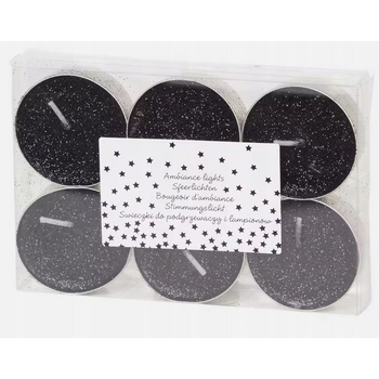 ŚWIECZKI TEALIGHT BROKATOWE CZARNE 6 SZT