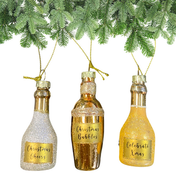 SZKLANE ZAWIESZKI ŚWIĄTECZNE 3SZT. ZŁOTE ALKOHOLE
