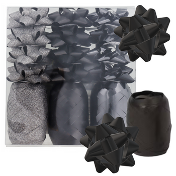 ZESTAW KOKARD I WSTĄŻEK DO PAKOWANIA PREZENTÓW DESIGN CZARNY