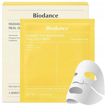 MASKA ŻÓŁTA BIODANCE RADIANT VITA NIACINAMIDE REAL DEEP MASK - 4 SZT ZESTAW