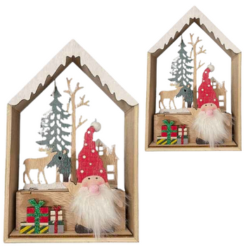 DEKORACJA ZIMOWA DREWNIANA GNOM RENIFER 20X13 CM