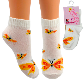 BIAŁE SKARPETKI DZIECIĘCE W MOTYLKI POMARAŃCZOWE 10-12 DEPOL
