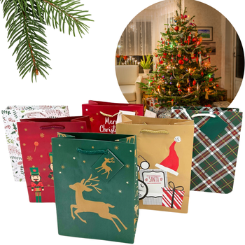 ZESTAW TOREBEK PREZENTOWYCH ŚWIĄTECZNYCH W RÓŻNE WZORY 6 SZTUKI 17X9X22CM