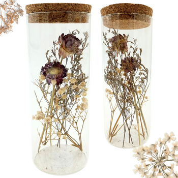 SUSZONA DEKORACJA W SZKLANYM SŁOIKU GIPSÓWKA TRAWY FIOLETOWY KWIATEK