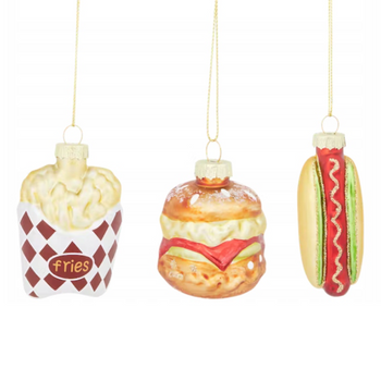 SZKLANE ZAWIESZKI ŚWIĄTECZNE 3SZT. FRYTKI HAMBURGER HOT DOG