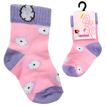 SKARPETKI DZIECIĘCE RÓŻOWE W BIAŁE KWIATKI 10-12 DEPOL OBRAMÓWKA FIOLETOWA