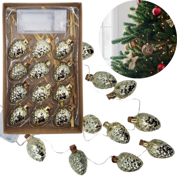 ŁAŃCUCH ŚWIETLNY GIRLANDA ZE SZKLANYMI ŻOŁĘDZIAMI ZŁOTE