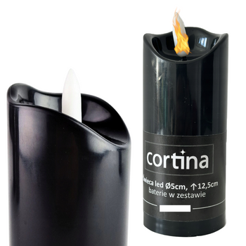 ŚWIECA LED CORTINA 12,5X5CM CZARNA SZTUCZNY PŁOMIEŃ