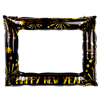 BALON FOLIOWY RAMKA HAPPY NEW YEAR CZARNO ZŁOTA