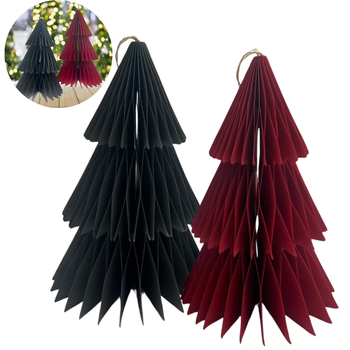 DEKORACJA Z PAPIERU 3D CHOINKA 2SZT CZERWONA, ZIELONA