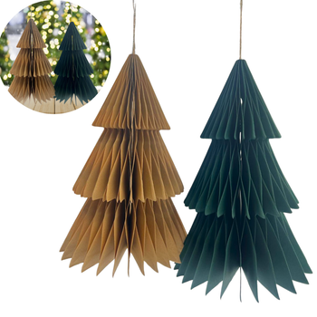 DEKORACJA Z PAPIERU 3D CHOINKA 2SZT ZIELONA, ŻÓŁTA