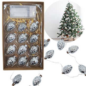 ŁAŃCUCH ŚWIETLNY GIRLANDA ZE SZKLANYMI ŻOŁĘDZIAMI SREBRNE