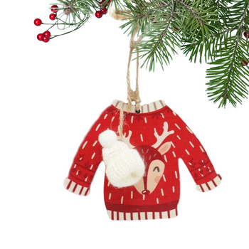 ZAWIESZKA DREWNIANA ŚWIĄTECZNA SWETER Z JELONKIEM Z CZAPKĄ