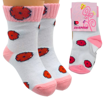 SKARPETKI DZIECIĘCE BIAŁE W CZERWONE KWIATKI 10-12 DEPOL