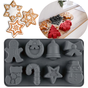 ERNESTO ŚWIĄTECZNA SILIKONOWA FORMA NA CIASTKA DO PIECZENIA/ZAMRAŻANIA 8 CIASTEK