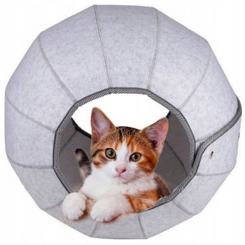 SZARE LEGOWISKO DLA KOTA W KSZTAŁCIE KULI