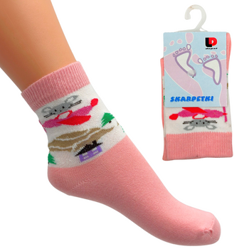 SKARPETKI DZIECIĘCE RÓŻOWO-BIAŁĘ Z MYSZKĄ 15-16 DEPOL