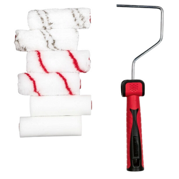 PARKSIDE ZESTAW WAŁKÓW MALARSKICH 10CM WAŁEK + 6 ROLEK RĄCZKA CZERWONA Z CZARNYM