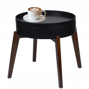 Stolik Kawowy Taca Schowek 45x40cm GUSTA Czarny Drewno