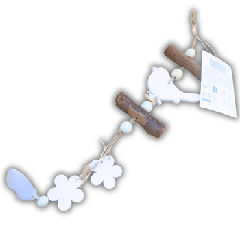 ZAWIESZKA DREWNIANA Z BIAŁYM PTASZKIEM