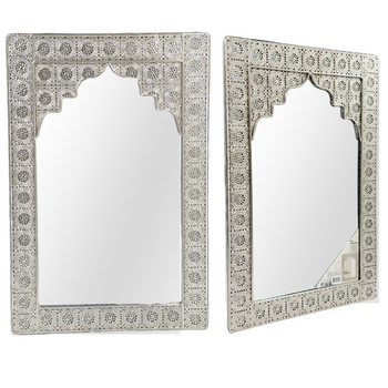 LUSTRO W METALOWEJ RAMIE PROSTOKĄT MAROKO SREBERNE