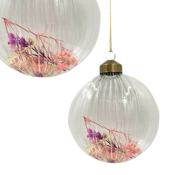 SZKLANA ZAWIESZKA W PRĄŻKI Z SUSZONYMI KWIATAMI ŻÓŁTY PATYCZEK