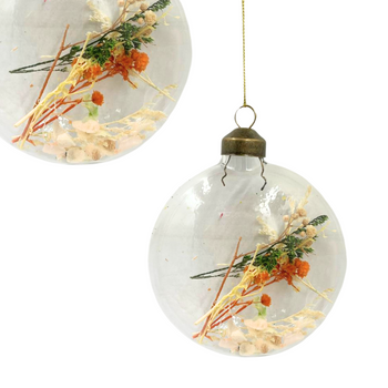 SZKLANA ZAWIESZKA GŁADKA Z SUSZONYMI KWIATAMI POMARAŃCZOWA GAŁĄZKA