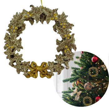 WIENIEC BOŻONARODZENIOWY DO POWIESZENIA NA DRZWI 14CM ZŁOTO-ŻÓŁTY