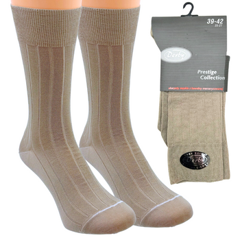 SKARPETY MĘSKIE Z BAWEŁNY MERCERYZOWANEJ 39-42 CIEMNY BEŻ DERBY