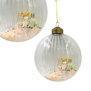 SZKLANA ZAWIESZKA W PRĄŻKI Z SUSZONYMI KWIATAMI JASNE KWIATKI