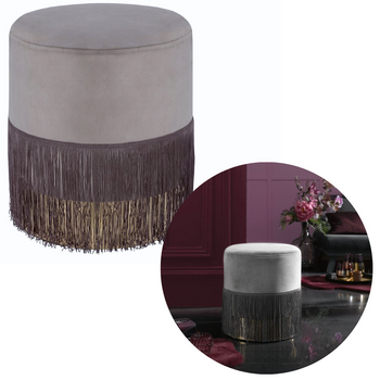 PUF Z AKSAMITNYM TAPICEROWANIEM Z FRĘDZLAMI LIVARNO HOME SZARY